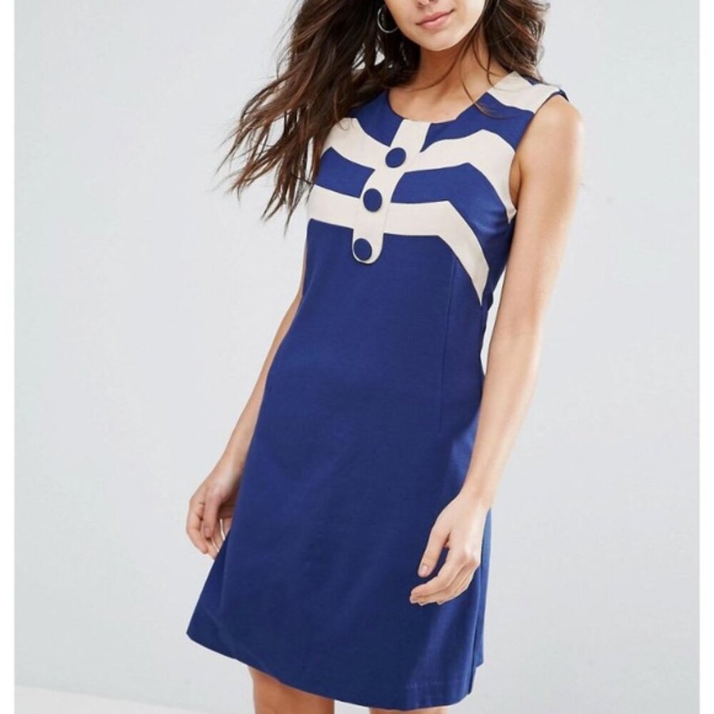 Louche London Women Sleeveless Mary dress Crema Navy Size 12UK / M Classic NWOT